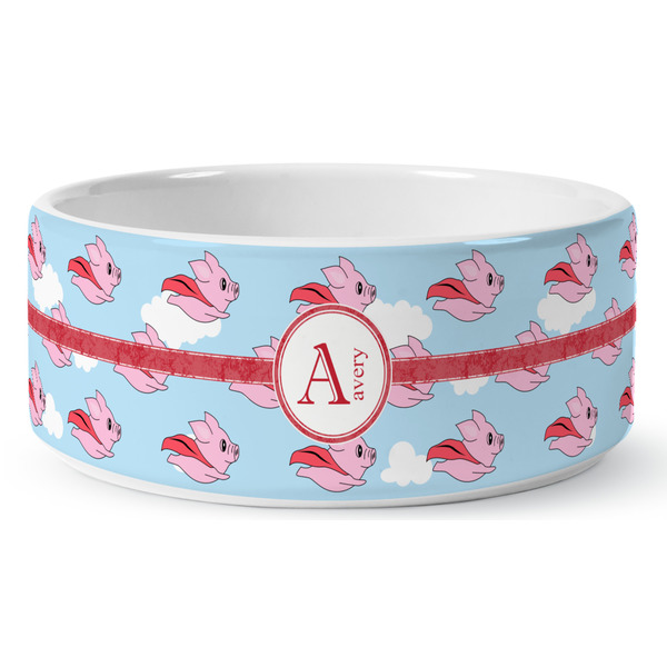 Flying Pigs Ceramic Dog Bowl - Medium - Front