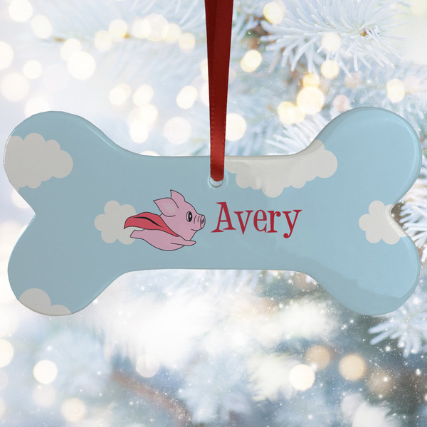 Custom Flying Pigs Ceramic Dog Ornament w/ Name and Initial