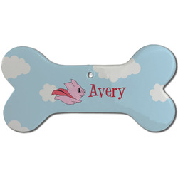 Flying Pigs Ceramic Dog Ornament - Front w/ Name and Initial