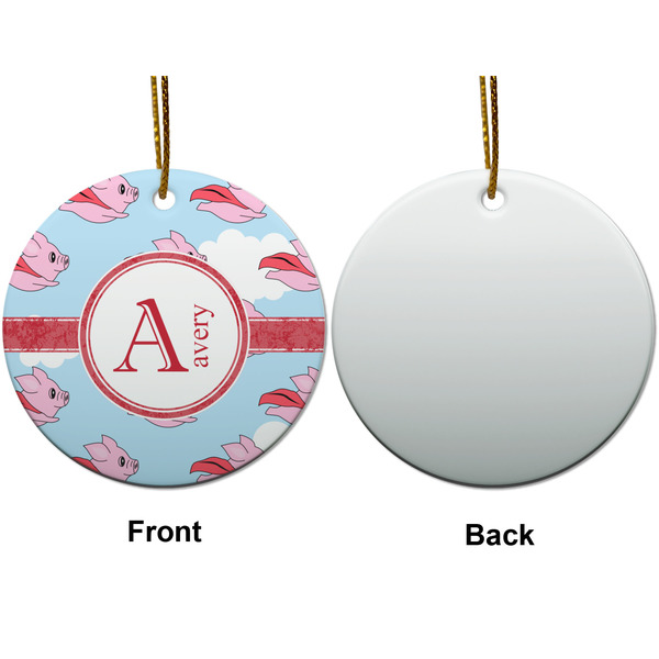 Flying Pigs Ceramic Flat Ornament - Circle Front & Back (APPROVAL)