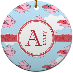 Flying Pigs Round Ceramic Ornament w/ Name and Initial