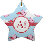 Flying Pigs Star Ceramic Ornament w/ Name and Initial