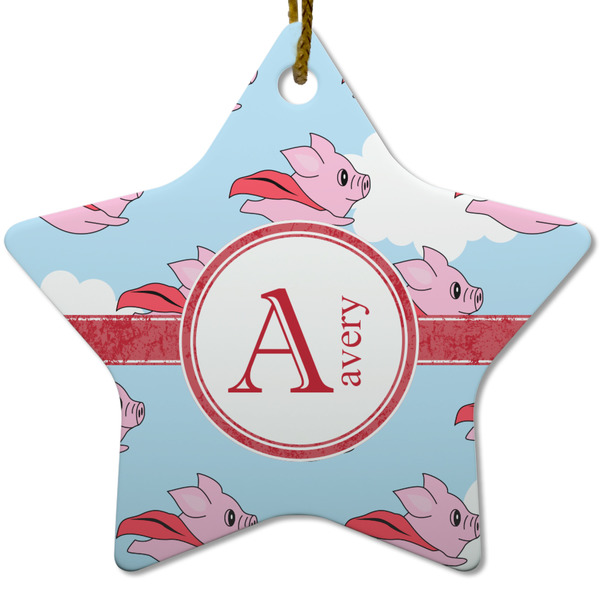 Flying Pigs Ceramic Flat Ornament - Star (Front)
