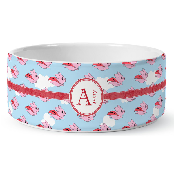 Custom Flying Pigs Ceramic Dog Bowl (Personalized)