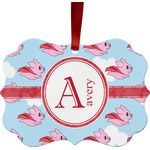 Flying Pigs Metal Frame Ornament - Double Sided w/ Name and Initial