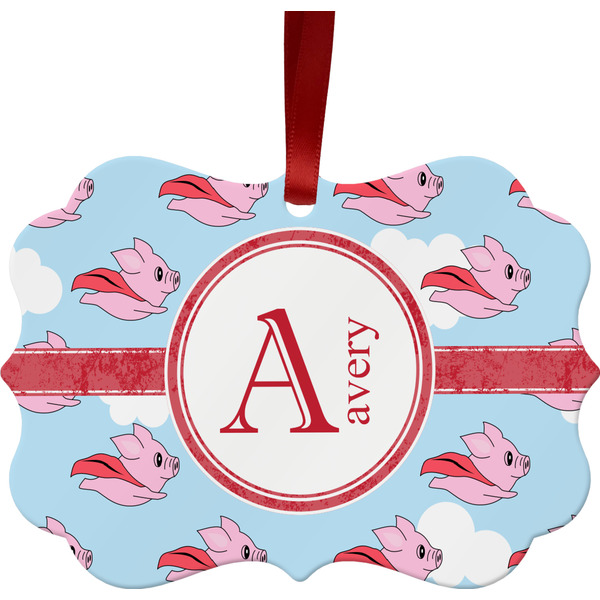 Custom Flying Pigs Metal Frame Ornament - Double Sided w/ Name and Initial