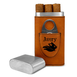 Flying Pigs Cigar Case with Cutter - Rawhide - Double Sided (Personalized)