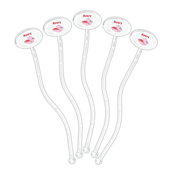 Flying Pigs Clear Plastic 7" Stir Stick - Oval - Fan