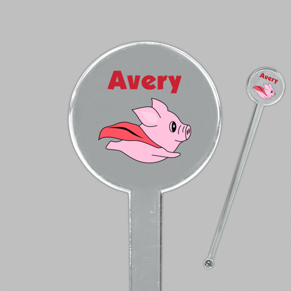 Flying Pigs Clear Plastic 7" Stir Stick - Round - Closeup