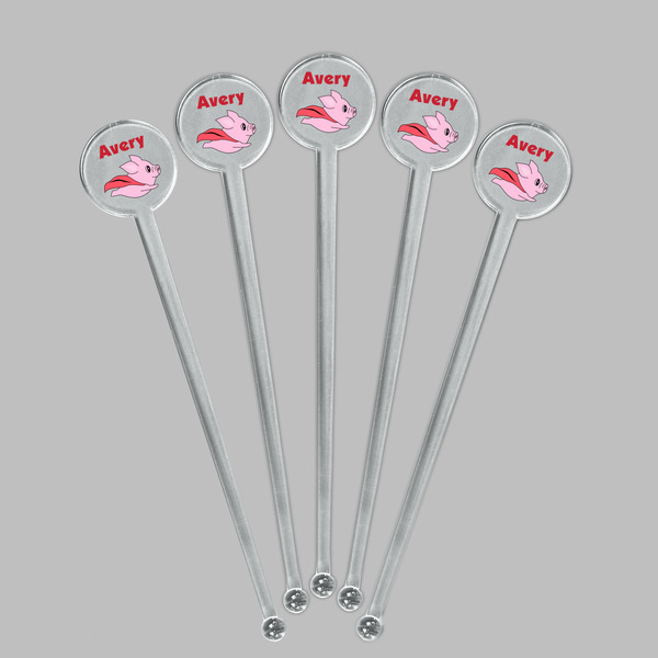 Flying Pigs Clear Plastic 7" Stir Stick - Round - Fan View