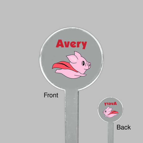 Flying Pigs Clear Plastic 7" Stir Stick - Round - Front & Back
