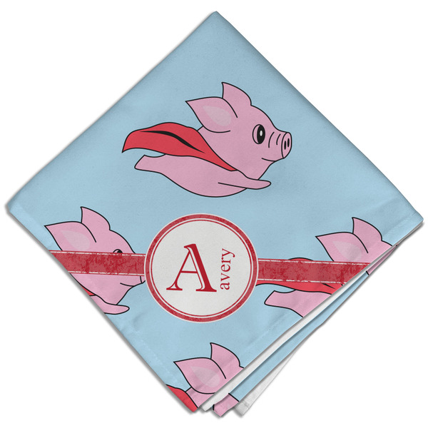 Custom Flying Pigs Cloth Dinner Napkin - Single w/ Name and Initial
