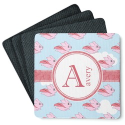 Flying Pigs Square Rubber Backed Coasters - Set of 4 (Personalized)