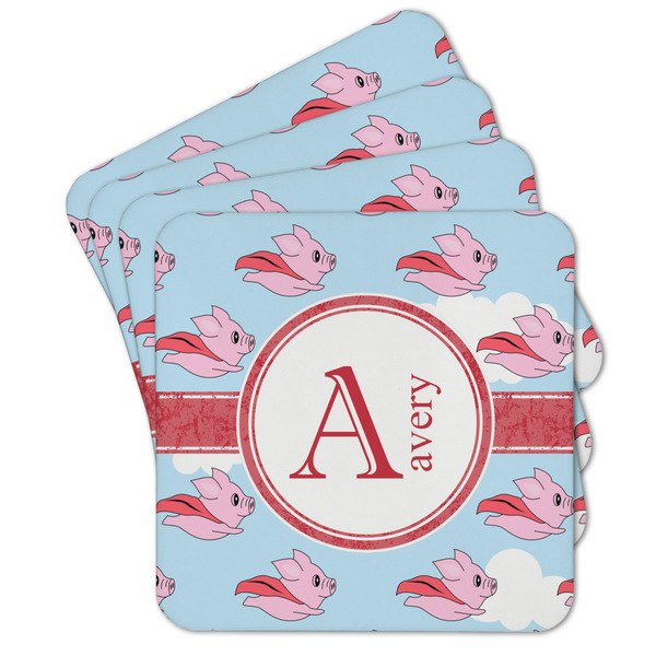 Custom Flying Pigs Cork Coaster - Set of 4 w/ Name and Initial
