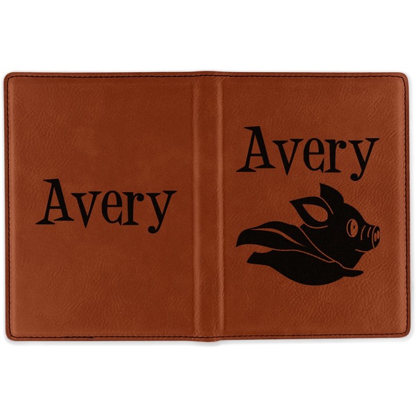 Flying Pigs Cognac Leather Passport Holder Outside Double Sided - Apvl
