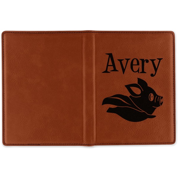 Flying Pigs Cognac Leather Passport Holder Outside Single Sided - Apvl