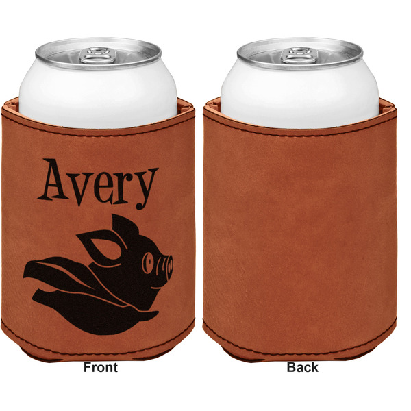 Flying Pigs Cognac Leatherette Can Sleeve - Single Sided Front and Back