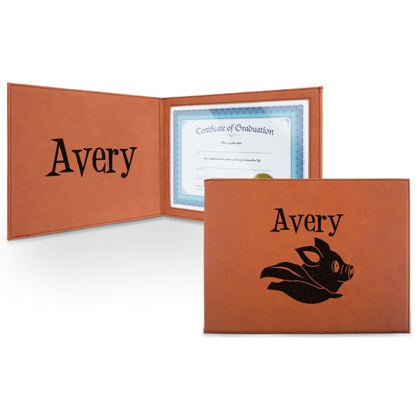 Custom Flying Pigs Leatherette Certificate Holder - Front and Inside (Personalized)