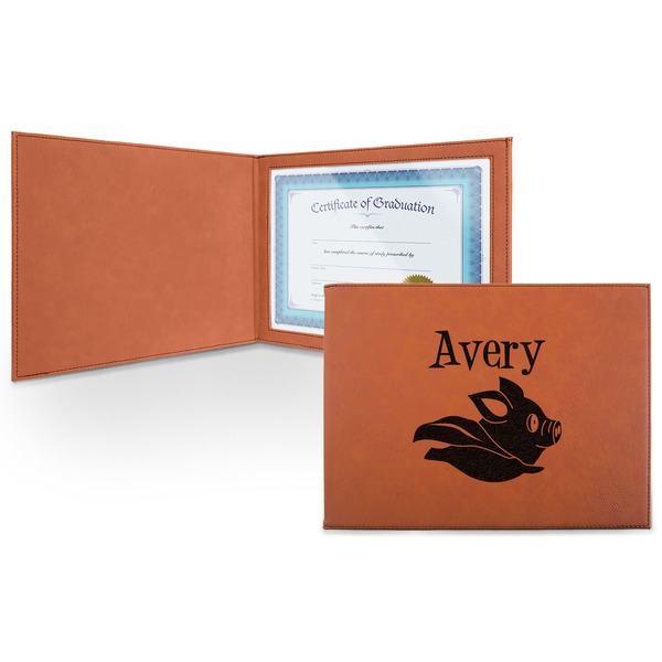 Custom Flying Pigs Leatherette Certificate Holder - Front (Personalized)