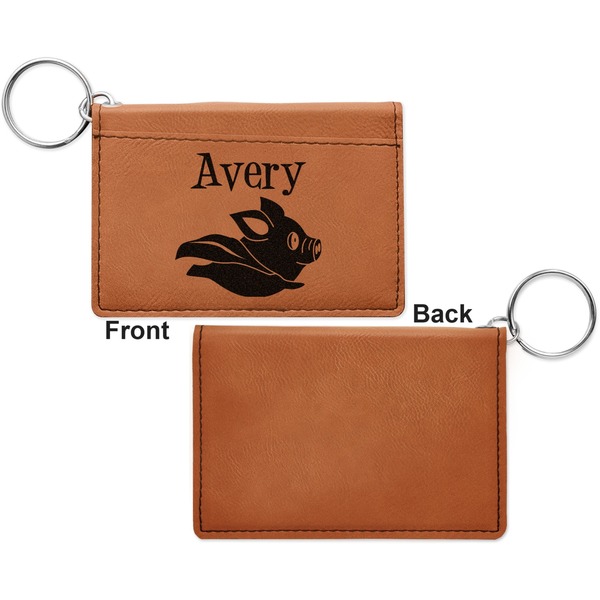 Flying Pigs Cognac Leatherette Keychain ID Holders - Front Apvl
