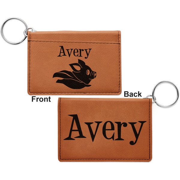 Flying Pigs Cognac Leatherette Keychain ID Holders - Front and Back Apvl