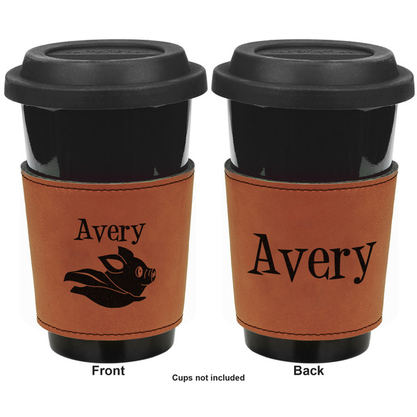 Flying Pigs Cognac Leatherette Mug Sleeve - Double Sided Apvl