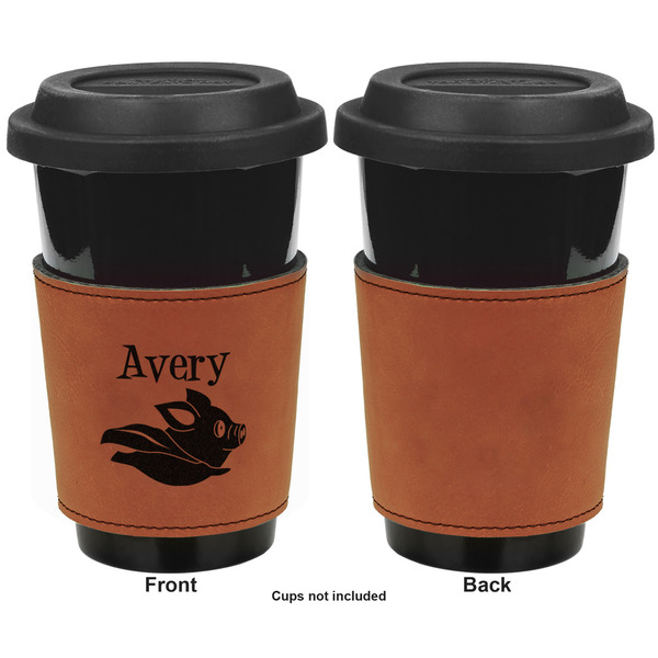 Flying Pigs Cognac Leatherette Mug Sleeve - Single Sided Apvl