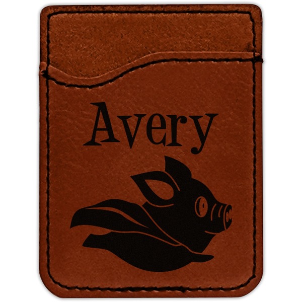 Flying Pigs Cognac Leatherette Phone Wallet close up