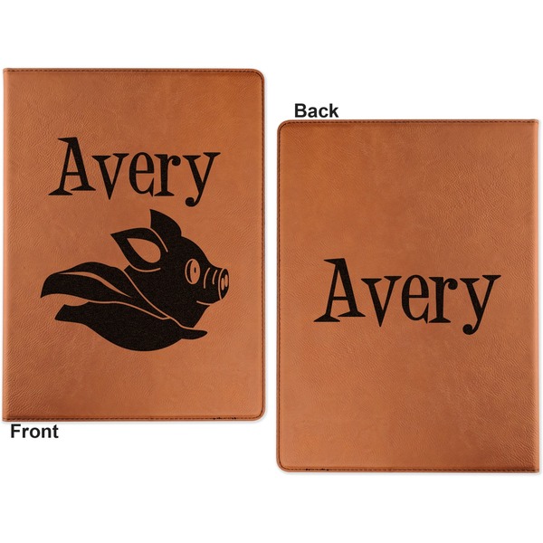 Flying Pigs Cognac Leatherette Portfolios with Notepad - Large - Double Sided - Apvl