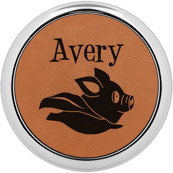 Custom Flying Pigs Leatherette Round Coaster w/ Silver Edge - Single or Set (Personalized)