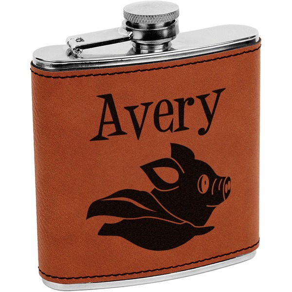 Custom Flying Pigs Leatherette Wrapped Stainless Steel Flask (Personalized)