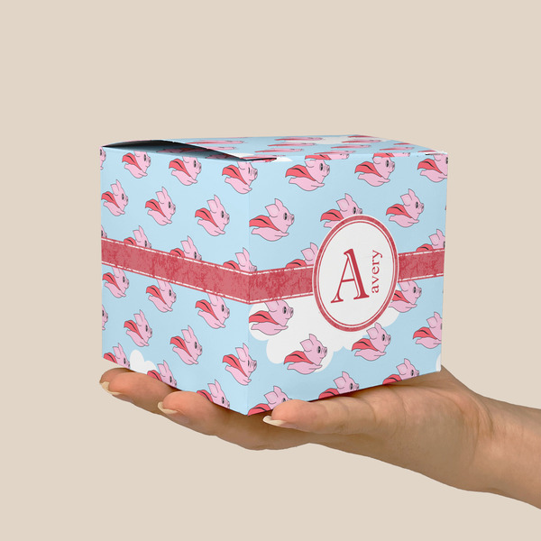 Flying Pigs Cube Favor Gift Box - On Hand - Scale View