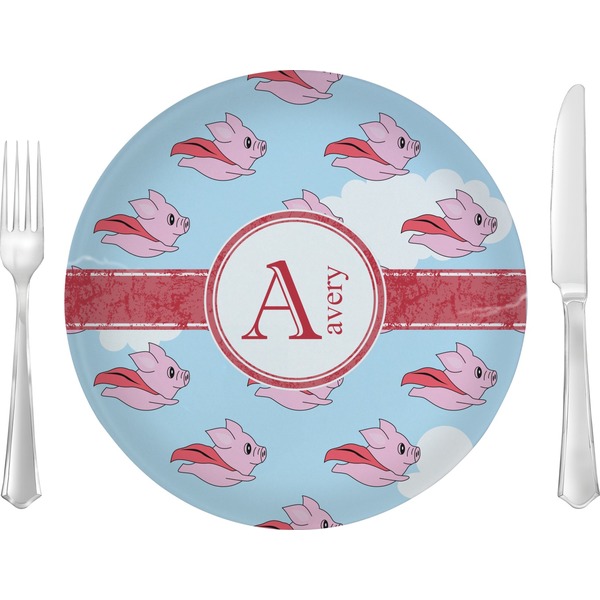 Custom Flying Pigs 10" Glass Lunch / Dinner Plates - Single or Set (Personalized)