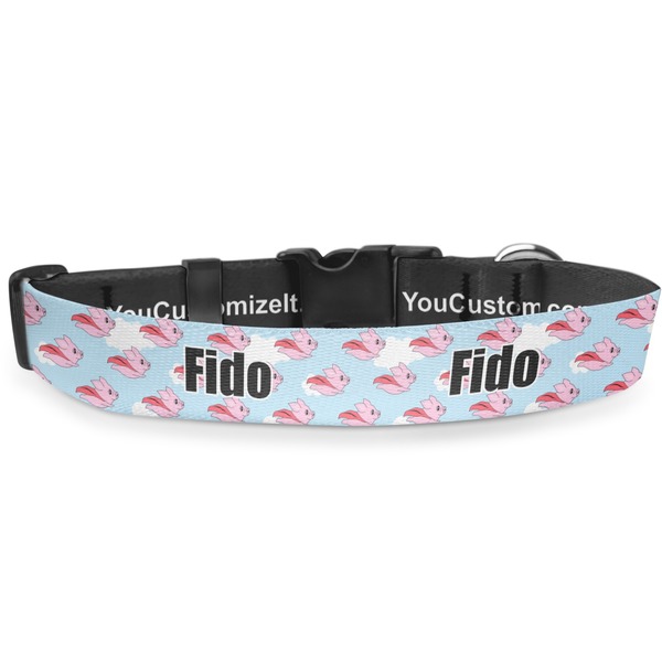 Custom Flying Pigs Deluxe Dog Collar - Extra Large (16" to 27") (Personalized)