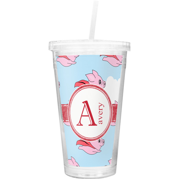 Custom Flying Pigs Double Wall Tumbler with Straw (Personalized)