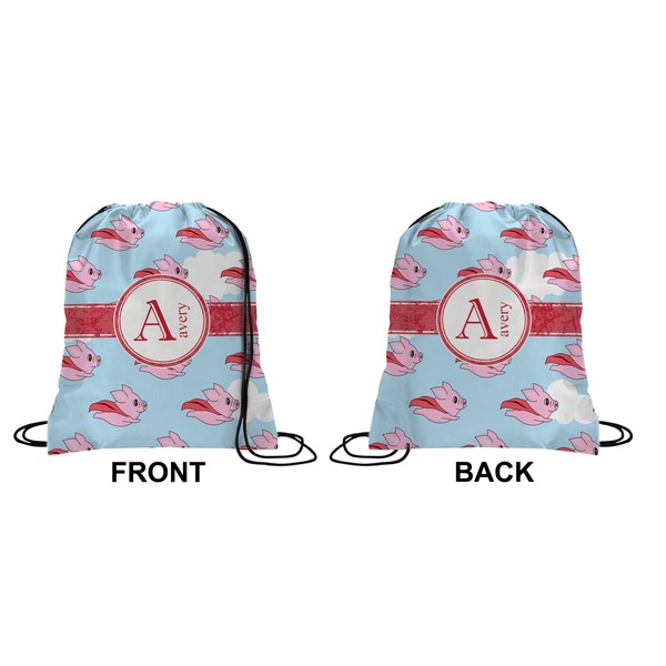 Flying Pigs Drawstring Backpack Front & Back Medium