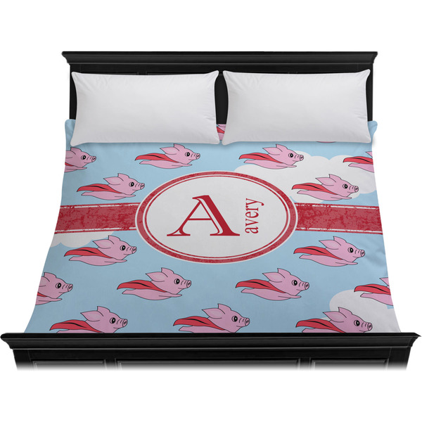 Flying Pigs Duvet Cover - King - On Bed - No Prop