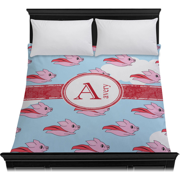 Flying Pigs Duvet Cover - Queen - On Bed - No Prop