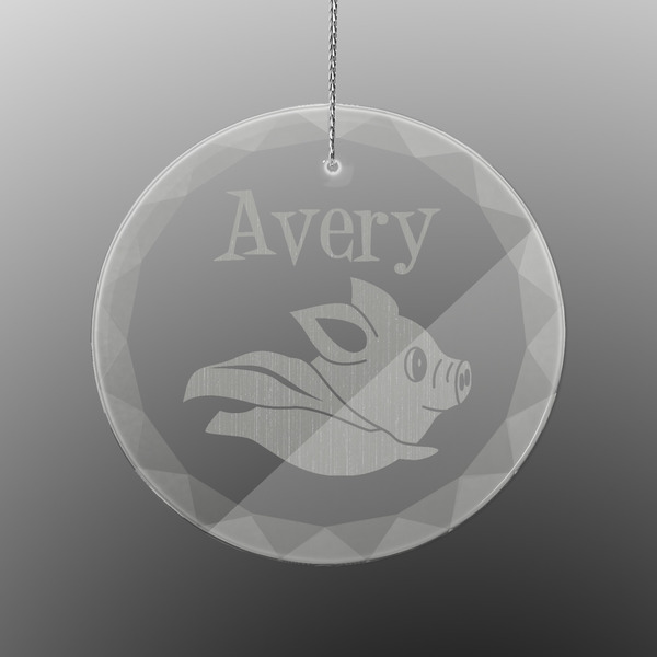 Custom Flying Pigs Engraved Glass Ornament - Round (Personalized)