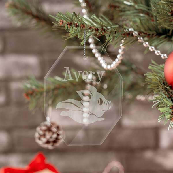 Flying Pigs Engraved Glass Ornaments - Octagon (Lifestyle)
