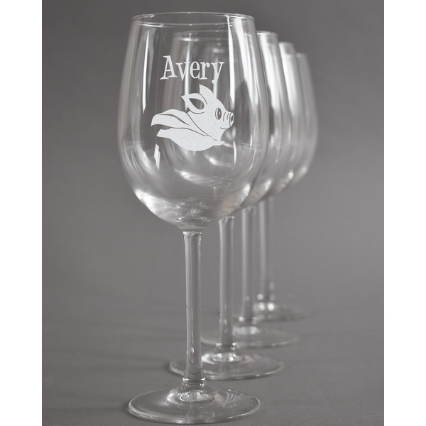 Custom Flying Pigs Wine Glasses (Set of 4) (Personalized)