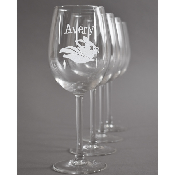 Custom Flying Pigs Wine Glasses (Set of 4) (Personalized)