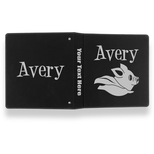 Flying Pigs Leather Binder - 1" - Black- Back Spine Front View