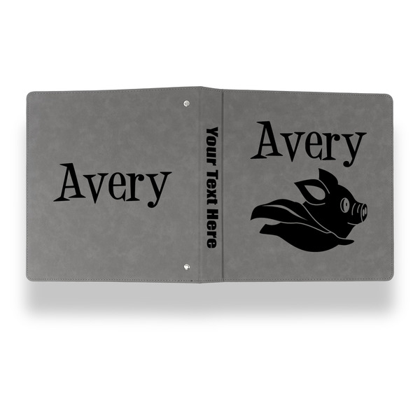 Flying Pigs Leather Binder - 1" - Grey - Back Spine Front View