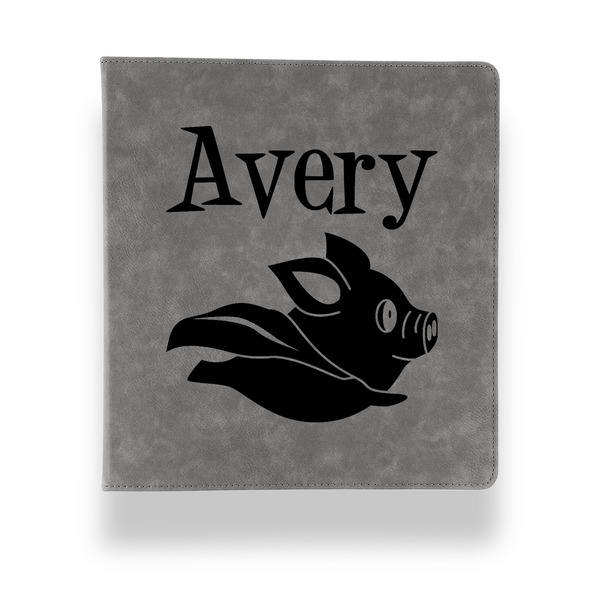 Flying Pigs Leather Binder - 1" - Grey - Front View