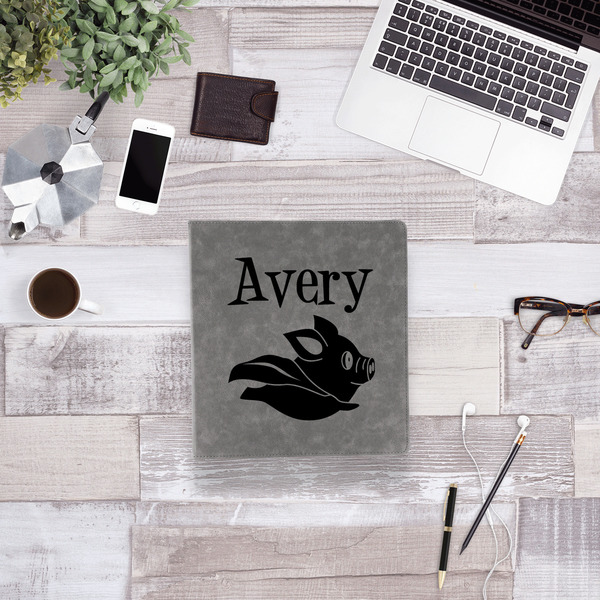Flying Pigs Leather Binder - 1" - Grey - Lifestyle View