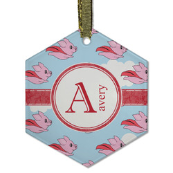 Flying Pigs Flat Glass Ornament - Hexagon w/ Name and Initial