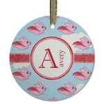 Flying Pigs Flat Glass Ornament - Round w/ Name and Initial