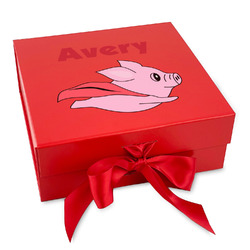 Flying Pigs Gift Box with Magnetic Lid - Red (Personalized)