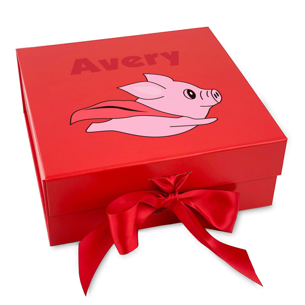 Custom Flying Pigs Gift Box with Magnetic Lid - Red (Personalized)